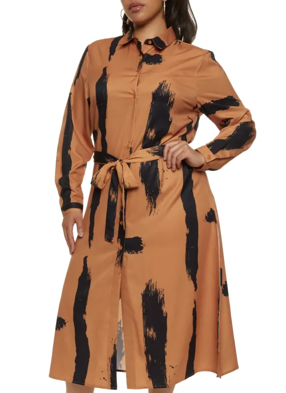 Plus Size Printed Maxi Shirt Dress sold by Rainbow