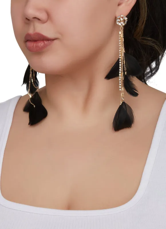 Rhinestone Feather Drop Earrings sold by Rainbow