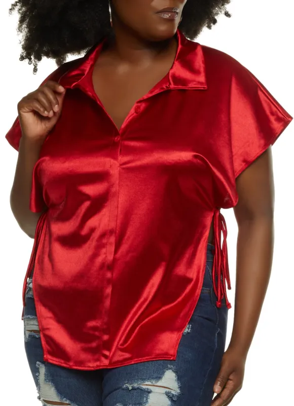 Plus Size Open Side Tie Shirt sold by Rainbow
