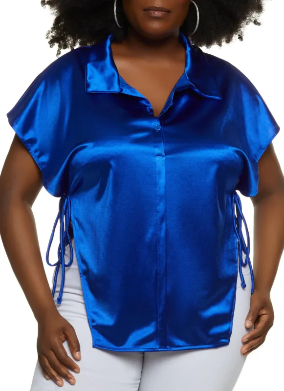 Plus Size Open Side Tie Shirt sold by Rainbow
