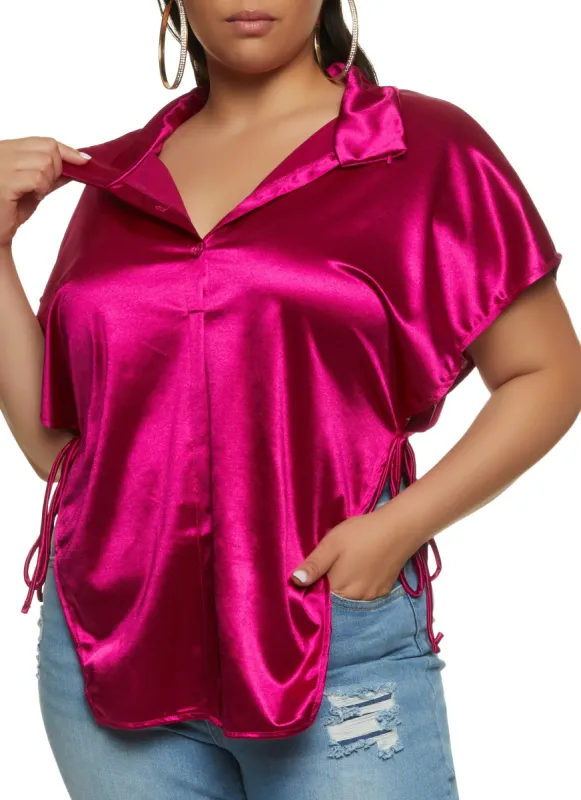 Plus Size Open Side Tie Shirt sold by Rainbow