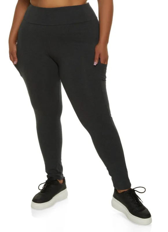 Plus Size Solid High Waist Cell Phone Pocket Leggings sold by Rainbow