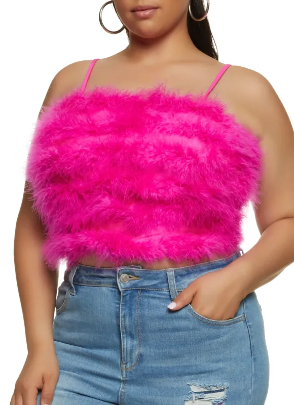Plus Size Feather Cropped Cami sold by Rainbow