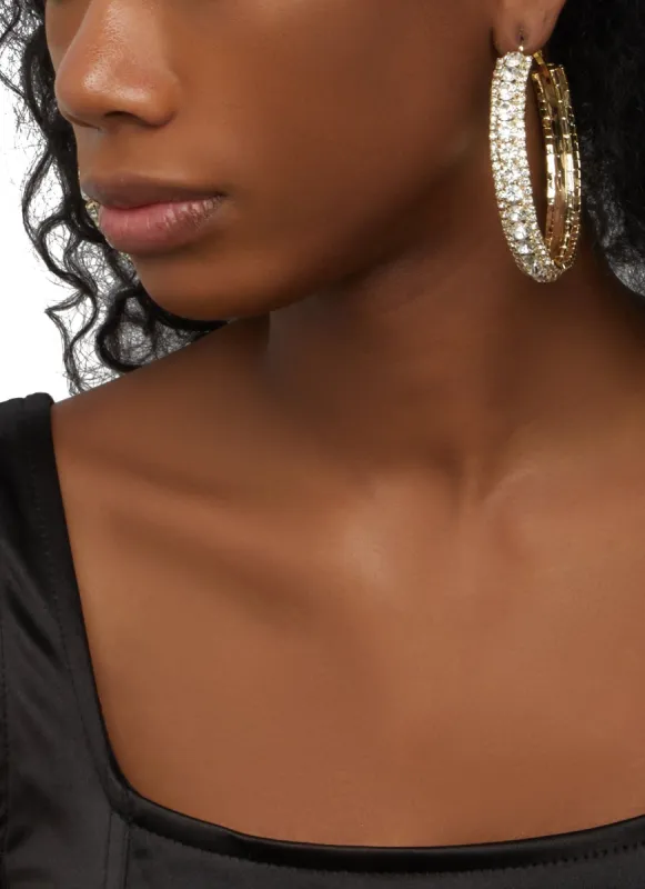 Oversized Rhinestone Studded Hoop Earrings sold by Rainbow
