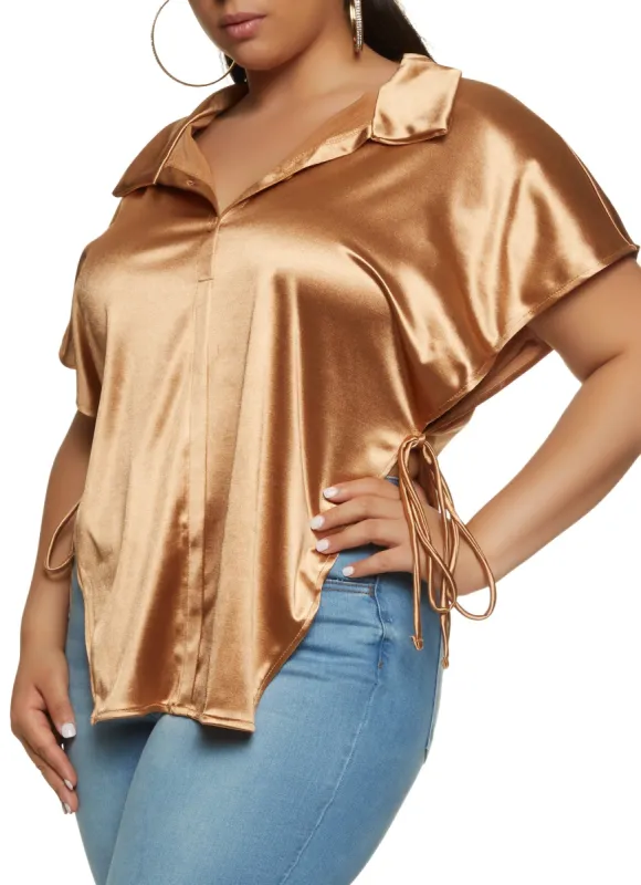 Plus Size Open Side Tie Shirt sold by Rainbow