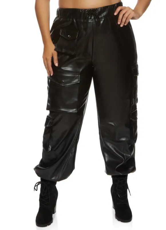 Plus Size Faux Leather Cargo Pocket Joggers sold by Rainbow