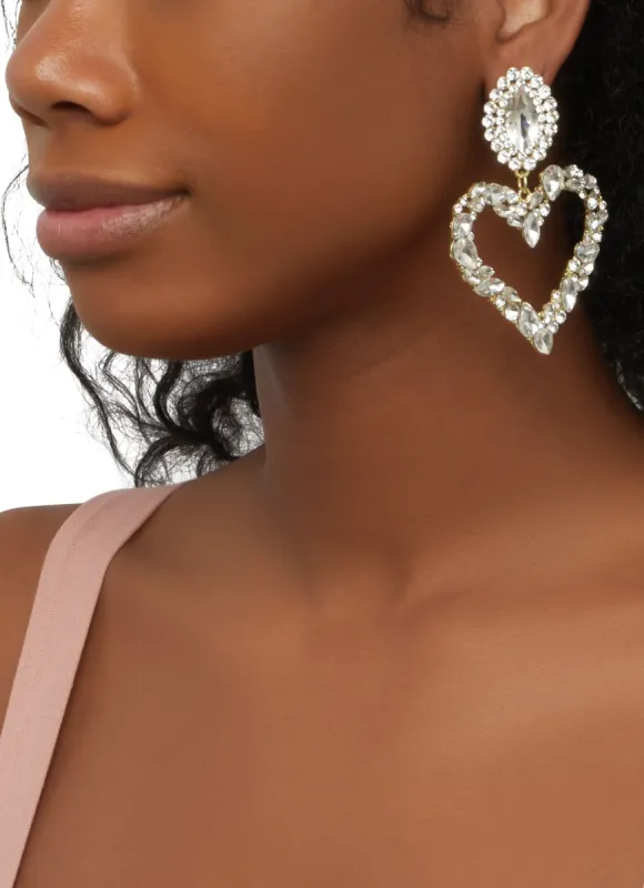 Rhinestone Heart Drop Earrings sold by Rainbow