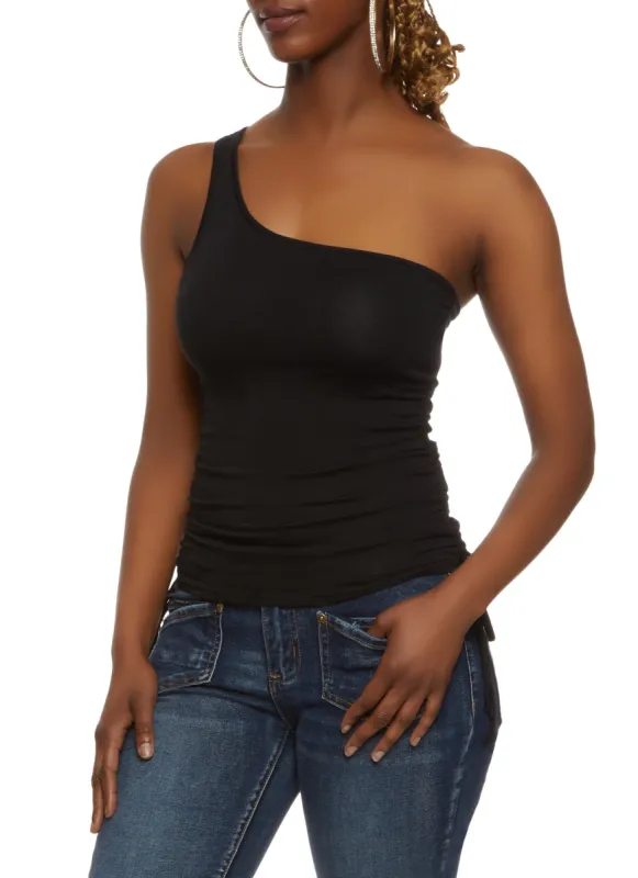 One Shoulder Ruched Tank Top sold by Rainbow
