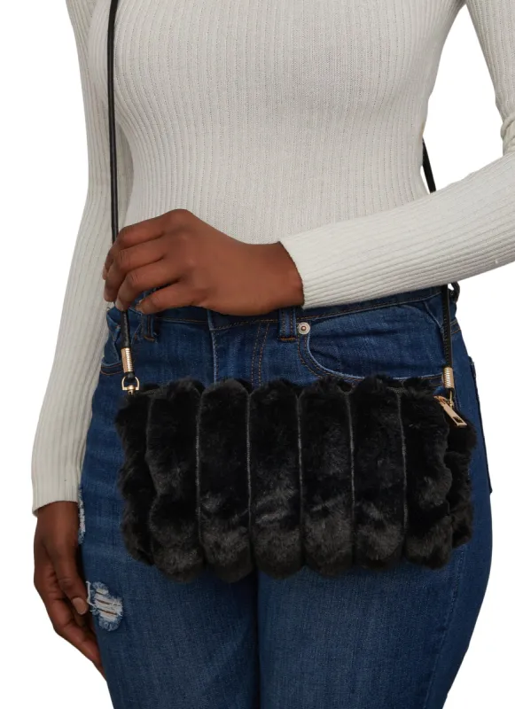 Faux Fur Zip Quilted Crossbody Bag sold by Rainbow