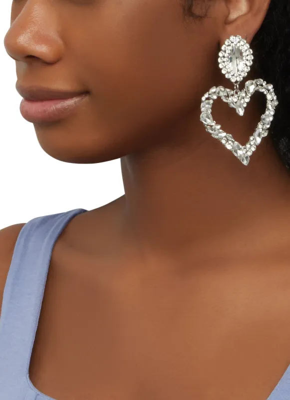 Rhinestone Heart Drop Earrings sold by Rainbow