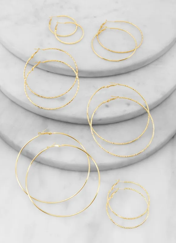 Set of 6 Assorted Thin Hoop Earrings sold by Rainbow