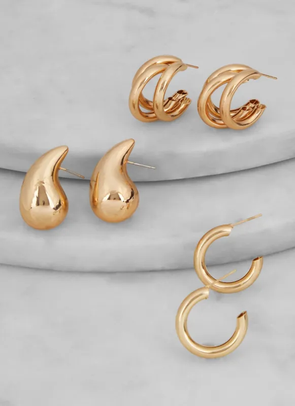 Metallic Chunky Huggy Earring Trio sold by Rainbow