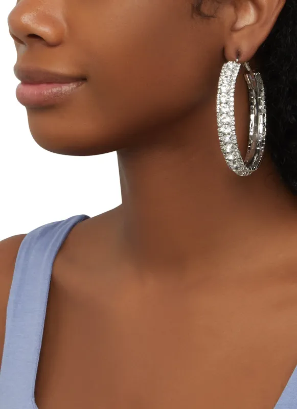 Oversized Rhinestone Studded Hoop Earrings sold by Rainbow