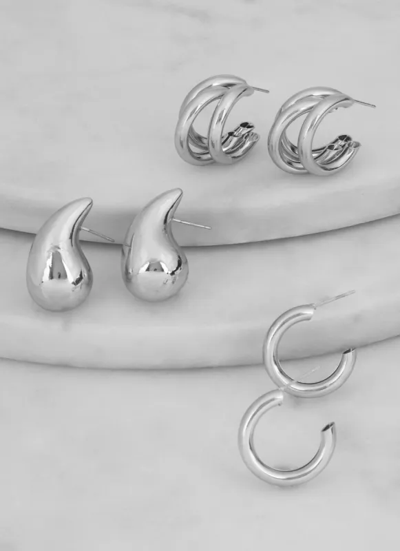 Metallic Chunky Huggy Earring Trio sold by Rainbow
