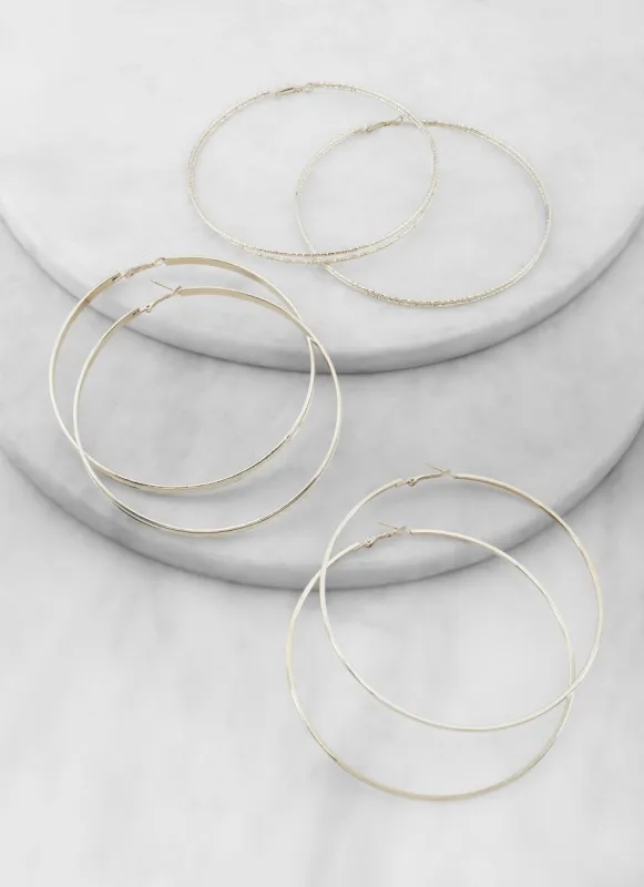 Jumbo Metallic Hoop Earring Trio sold by Rainbow
