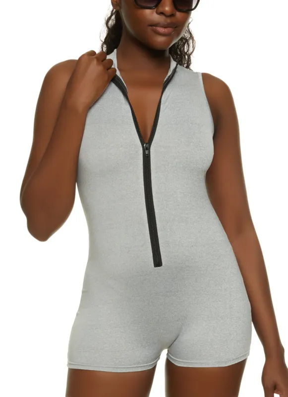 Zip Front Mock Neck Romper sold by Rainbow