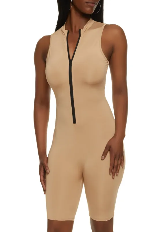 Zip Front Mock Neck Biker Romper sold by Rainbow