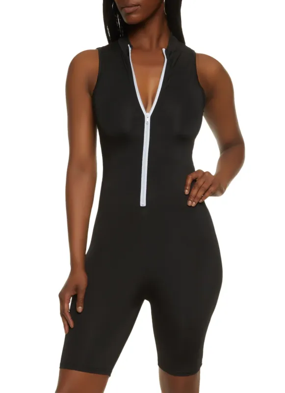 Zip Front Mock Neck Biker Romper sold by Rainbow