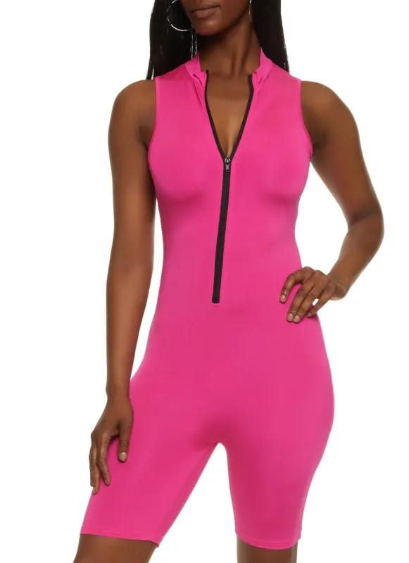 Zip Front Mock Neck Biker Romper sold by Rainbow