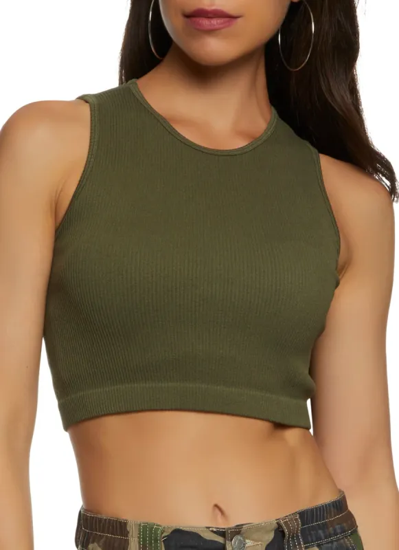Seamless Ribbed Knit Cropped Tank Top sold by Rainbow