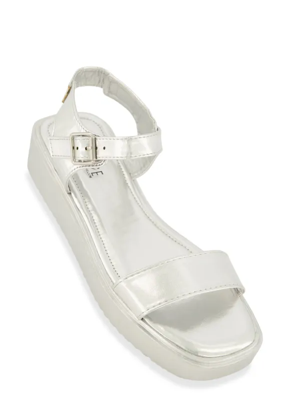 Solid Ankle Strap Flatform Sandals sold by Rainbow