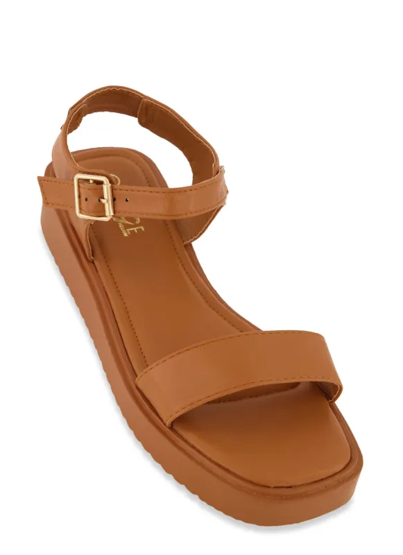 Solid Ankle Strap Flatform Sandals sold by Rainbow