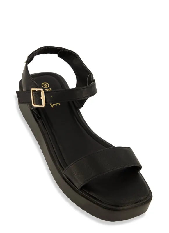 Solid Ankle Strap Flatform Sandals sold by Rainbow