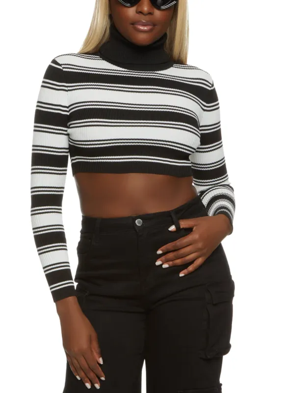 Striped Ribbed Knit Turtleneck Crop Top sold by Rainbow