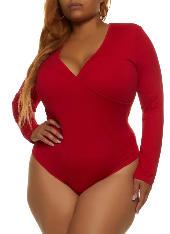 Plus Size Faux Wrap Basic Bodysuit sold by Rainbow
