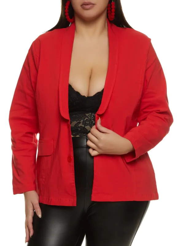 Plus Size Button Detail Open Front Blazer sold by Rainbow