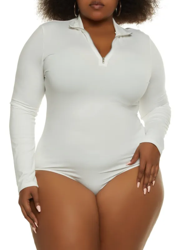 Plus Size Zip Neck Long Sleeve Bodysuit sold by Rainbow