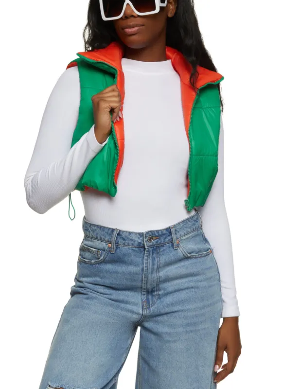 Drawstring Hem Cropped Puffer Vest sold by Rainbow