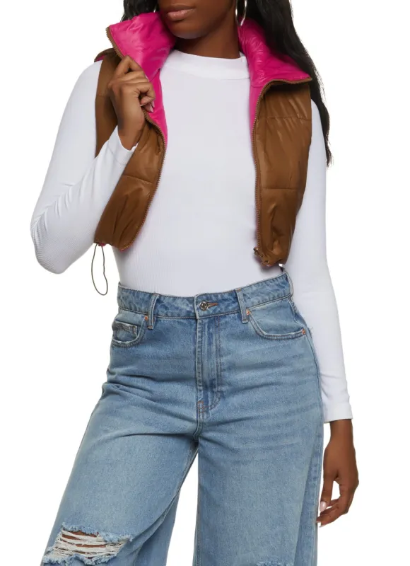 Drawstring Hem Cropped Puffer Vest sold by Rainbow