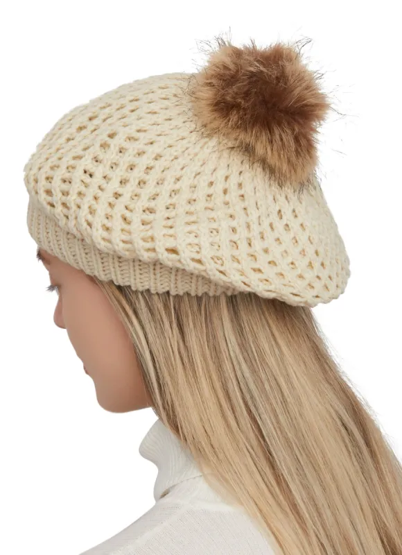 Crochet Pom Pom Beret sold by Rainbow