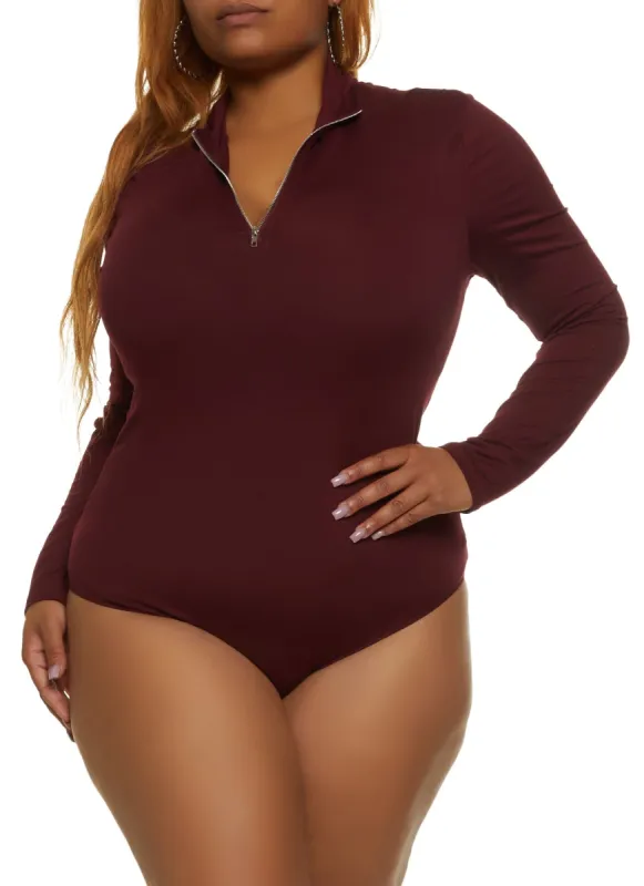 Plus Size Zip Neck Long Sleeve Bodysuit sold by Rainbow