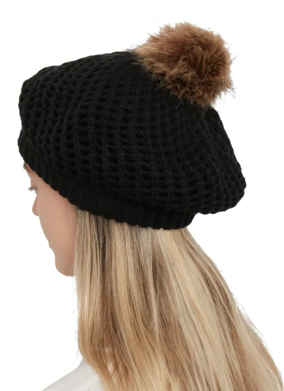 Crochet Pom Pom Beret sold by Rainbow