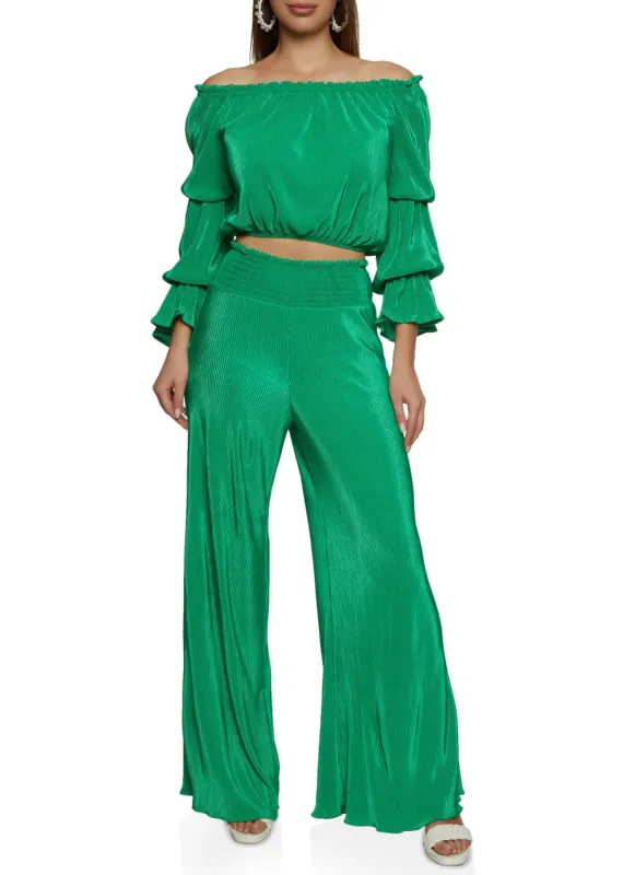 Off the Shoulder Top and Smocked Waist Palazzo Pants sold by Rainbow