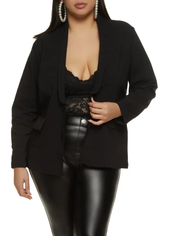 Plus Size Button Detail Open Front Blazer sold by Rainbow
