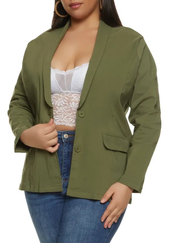 Plus Size Button Detail Open Front Blazer sold by Rainbow