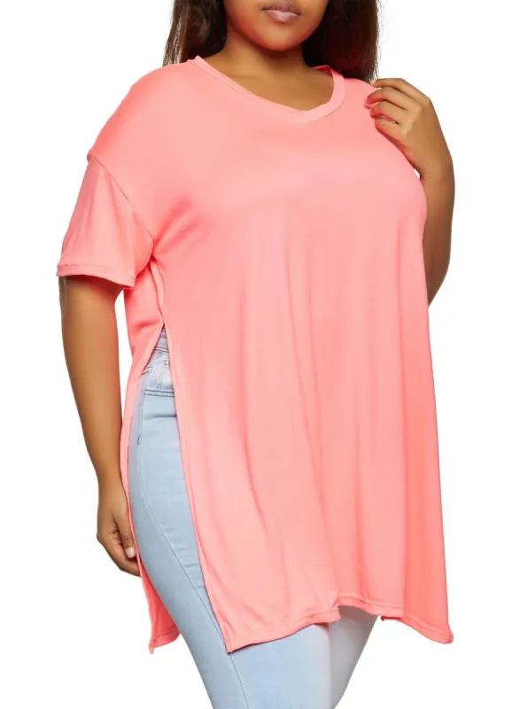 Plus Size Side Slit V Neck Tee sold by Rainbow