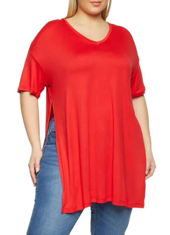 Plus Size Side Slit V Neck Tee sold by Rainbow