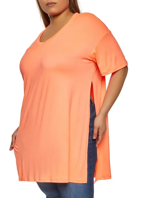 Plus Size Side Slit V Neck Tee sold by Rainbow