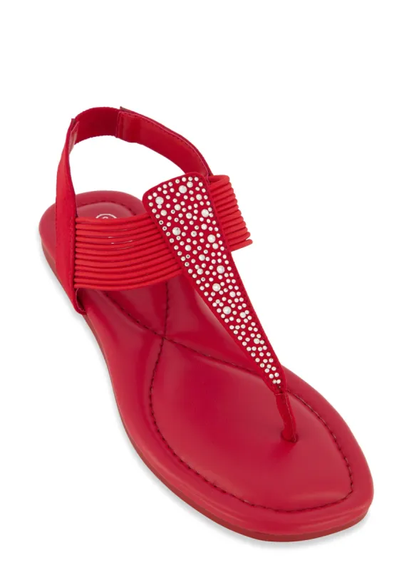 Elastic Band Rhinestone Thong Sandals sold by Rainbow