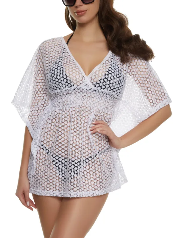 Smocked Waist Crochet Cover Up Kimono sold by Rainbow