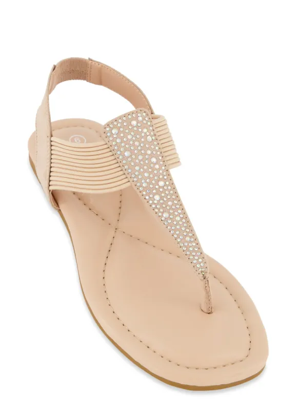 Elastic Band Rhinestone Thong Sandals sold by Rainbow