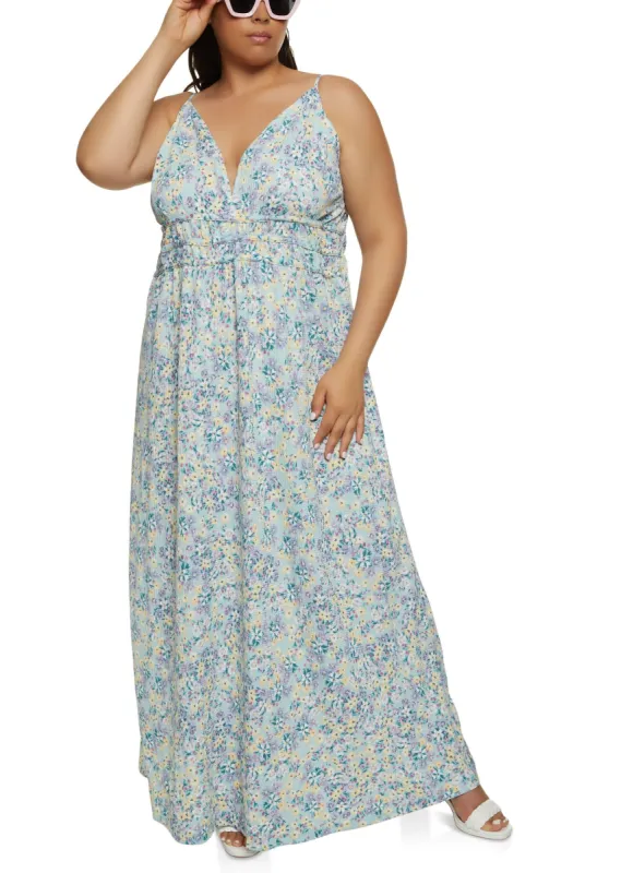 Plus Size Floral Ruched Waist Maxi Dress sold by Rainbow