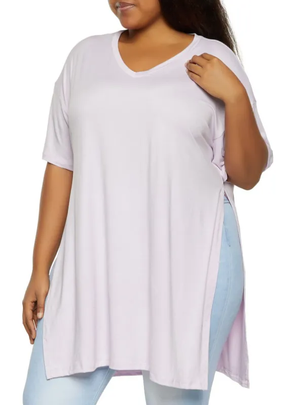 Plus Size Side Slit V Neck Tee sold by Rainbow