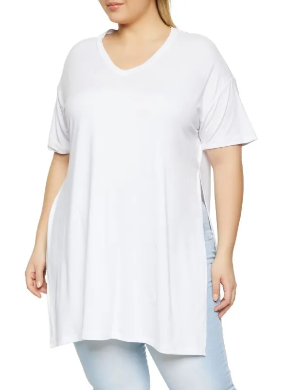 Plus Size Side Slit V Neck Tee sold by Rainbow