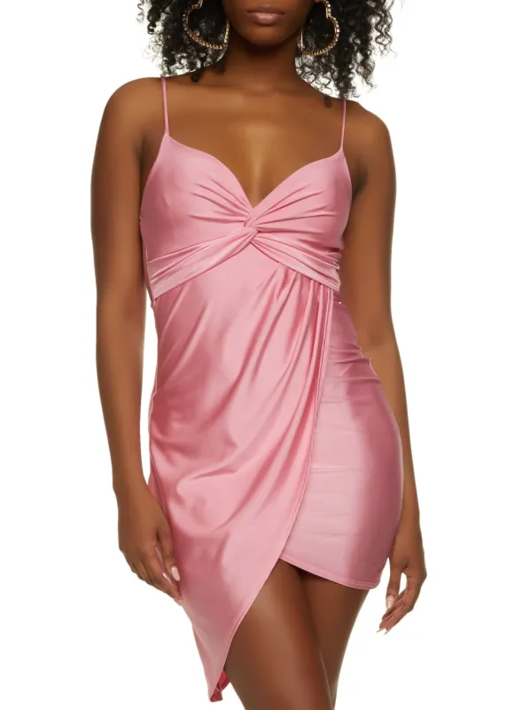 Twist Front Tulip Hem Mini Dress sold by Rainbow