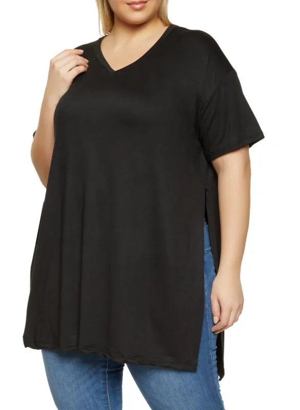 Plus Size Side Slit V Neck Tee sold by Rainbow